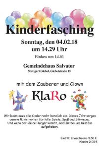 Kinderfasching in Salvator @ Gemeindehaus | Stuttgart | Baden-Württemberg | Deutschland