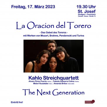 „La Oracion del Torero“ – Das KAHLO Streichquartett, Stuttgart zu Gast in St. Josef