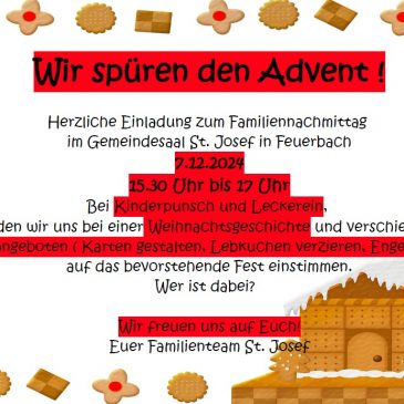 Wir spüren den Advent: 7.12.2024, 15.30 Uhr im Gemeindehaus St. Josef